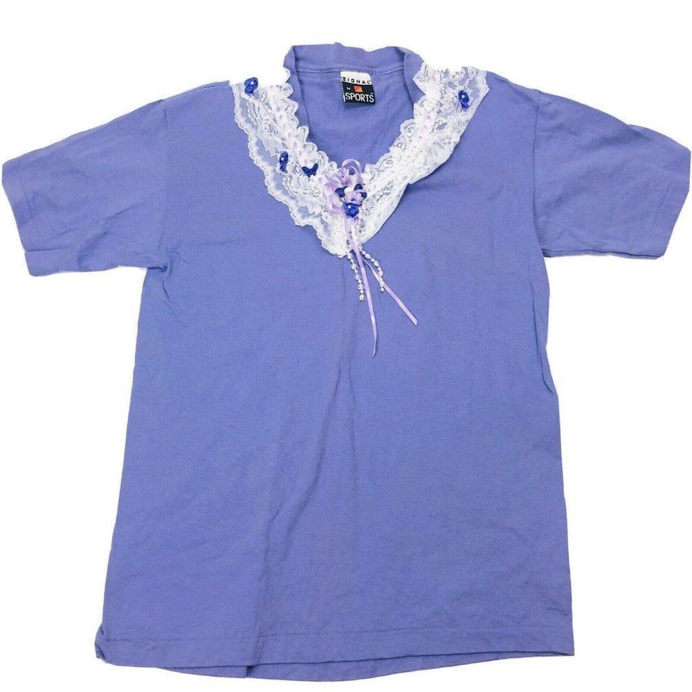 Vintage 90s Signal Sports Purple Floral T Shirt M